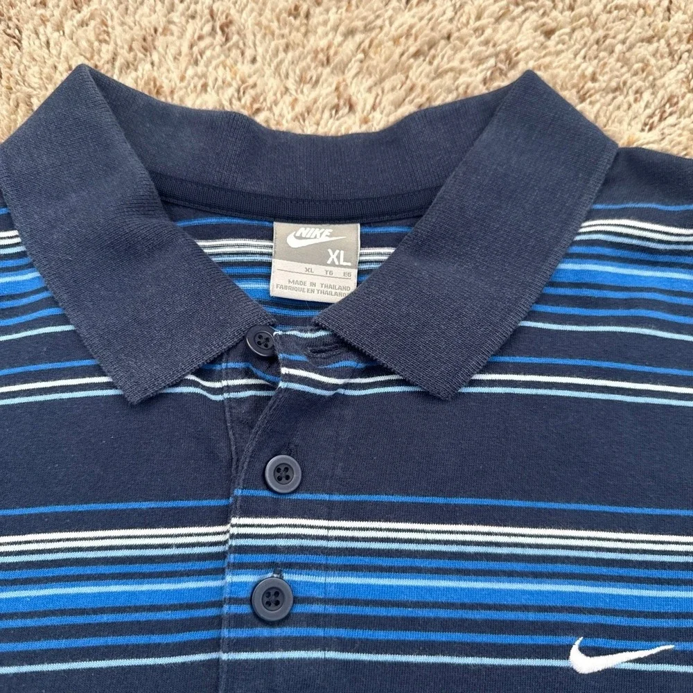 Nike Mens XL Blue Striped Short Sleeve Polo Shirt Y2K 218317-451